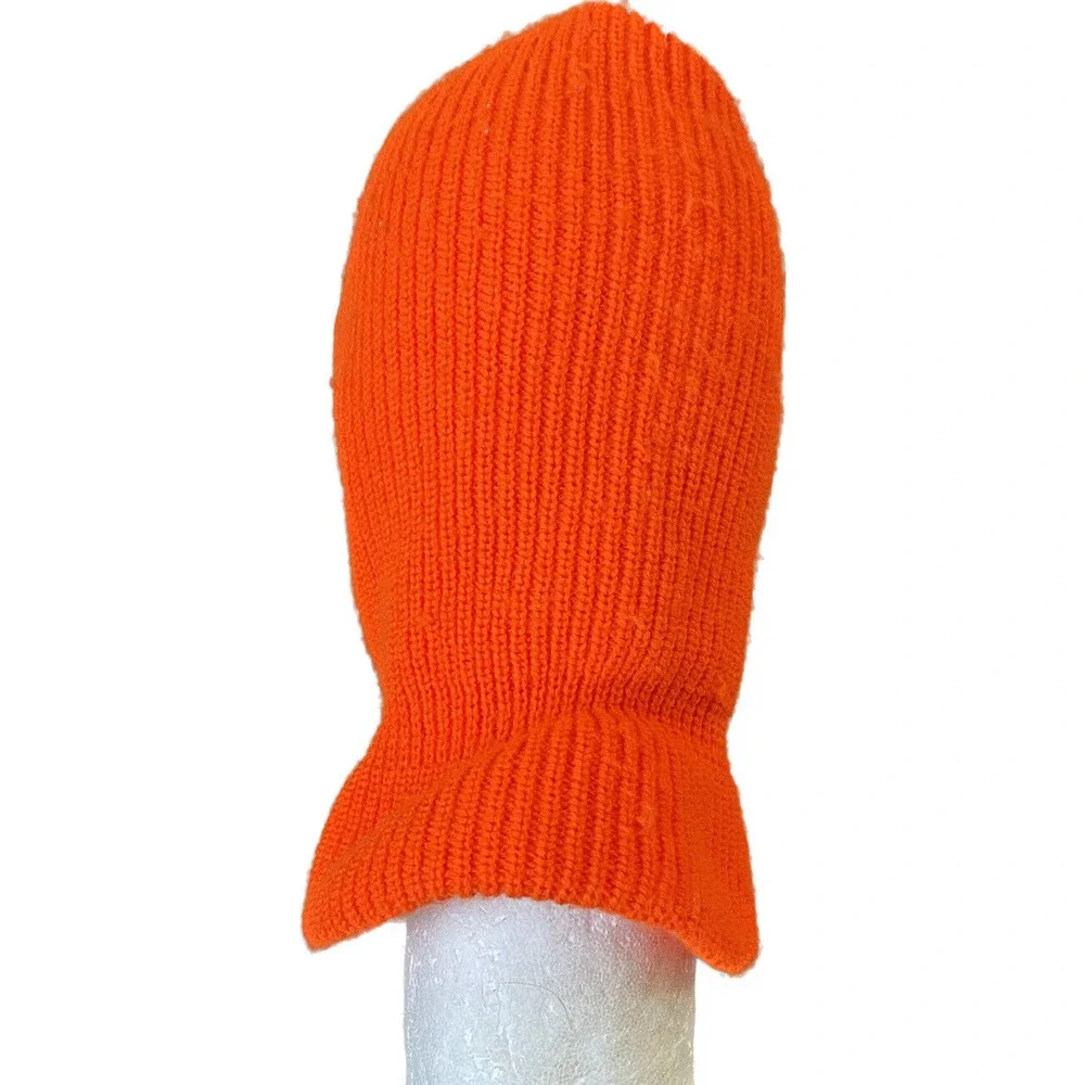 Vintage Camo Hunters Orange Knit Balaclava Ski Full Face Mask Hat USA Made VTG